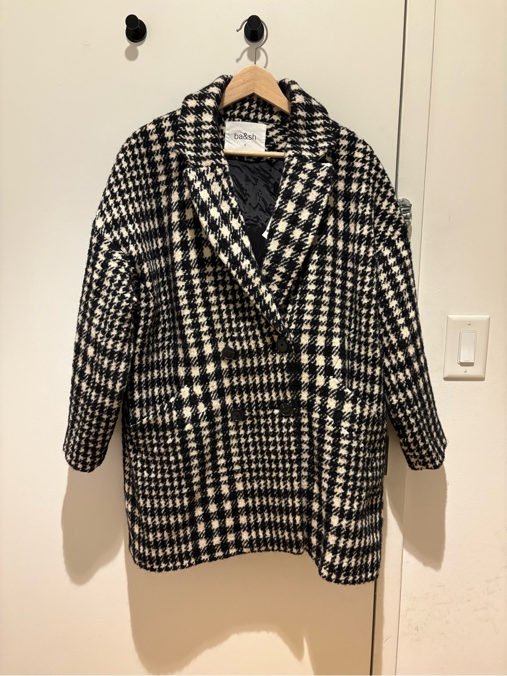 ba&sh Black and White Houndstooth Pea Coat
